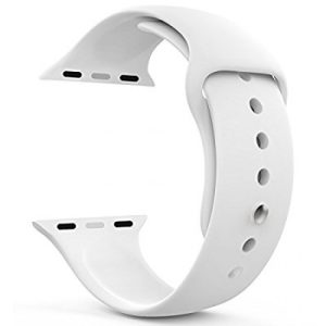 Apple Watch Band 42-44-45mm Silicone Rubber Replacement with Clasp and Axle Connectors - White