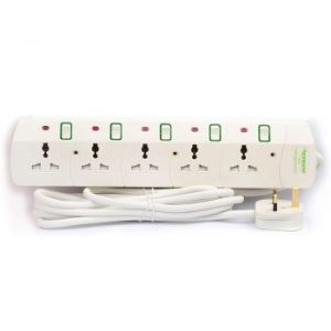 Terminator 5 Way Universal Power Extension Socket, 5M 3X1.25MM2, White color body & cable with individual switch 13A Fused plug | TPB 5G-5M